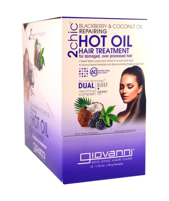 Giovanni, 2chic, Repairing Hot Oil Hair Treatment, Blackberry + Coconut Oil, 12 Packets, 1.75 oz (49 g) Each