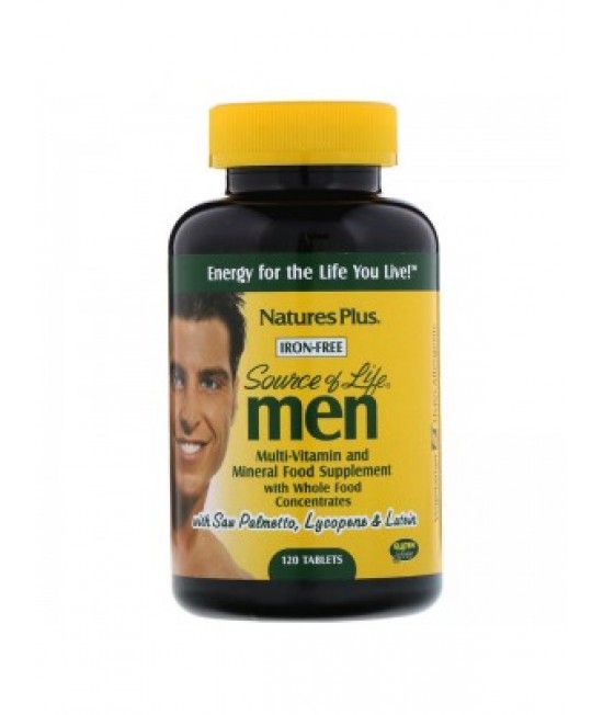 Nature's Plus, Source Of Life, Men, Multi-Vitamin And Mineral Supplement With Whole Food Concentrates, Iron-Free, 120 Tablets